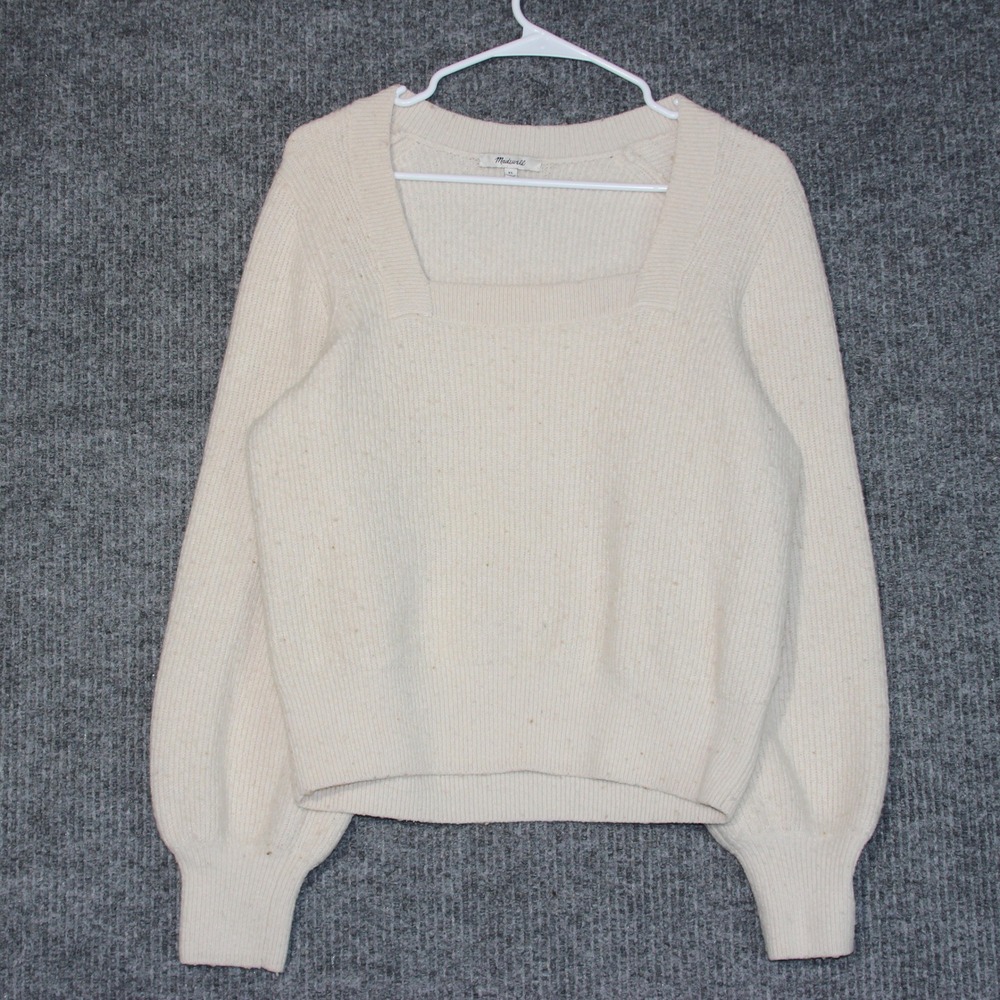 Madewell Women's XL Cream Square Neck Long Sleeve‎ Knit Sweater